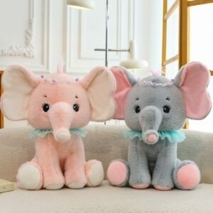 Cute Elephant Plush Toy with Sweet Ribbon Collar | Soft & Cuddly Stuffed Animals for Kids | Washable & Imported Skin | 40-45 Cm | Assorted Colors | OPP Packing