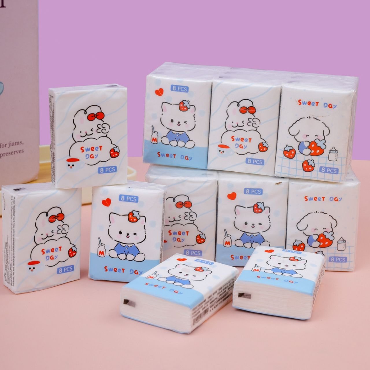 Pocket Tissue Paper Pack | 3 Ply Disposable Facial Tissue | Soft, Skin & Travel Friendly | 8 Sheets Per Pack | 9 Pack in Bundle | Assorted Cartoon Prints | OPP Packing - Image 3