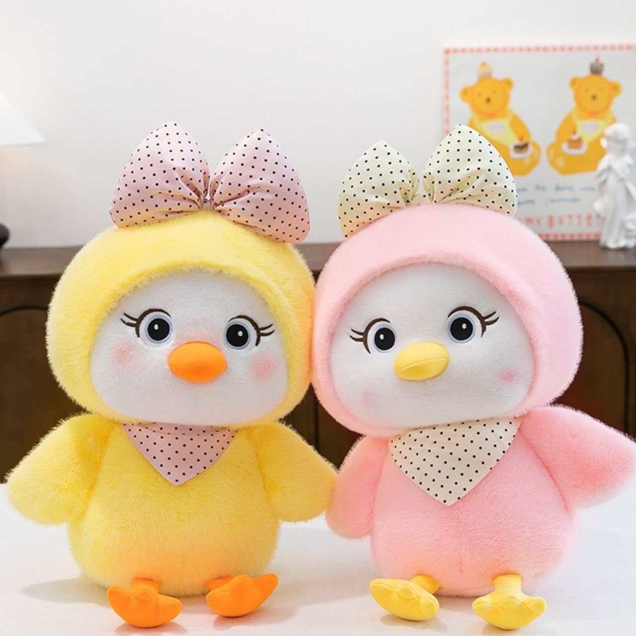 Cute Duck Plush Toy with Polka Dot Bow | Soft & Cuddly Stuffed Toy for Kids | Washable & Imported Skin | 30 Cm | Assorted Colors | OPP Packing - Image 2