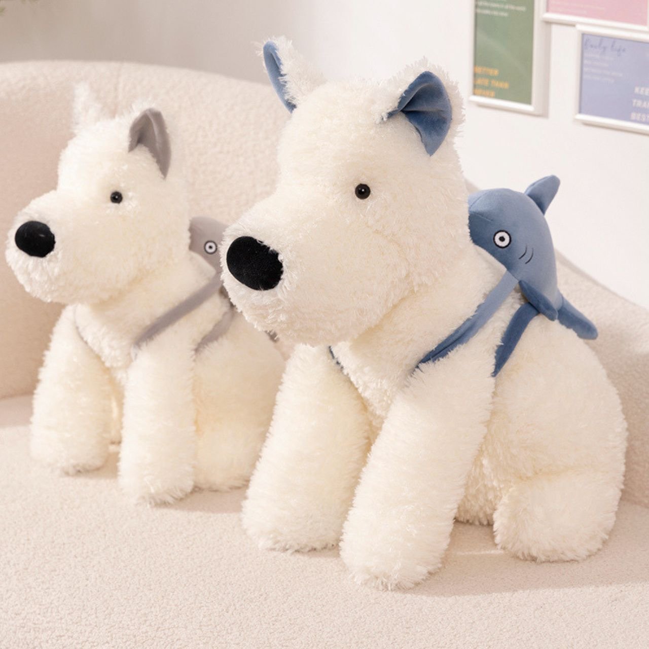 Cute Wolf Plush Toy with Blue Shark Backpack | Soft & Cuddly Stuffed Toy for Kids | Adorable Wolf Design | Imported Skin | 40-45 Cm | OPP Packing
