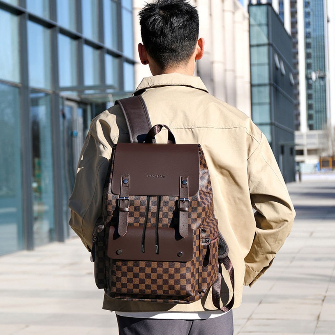 Premium PU Leather Laptop Backpack | Multi Compartment | Unisex Travel Backpack | Drawstring Closure | 28x18x43 Cm | Assorted Colors | OPP Packing - Image 9