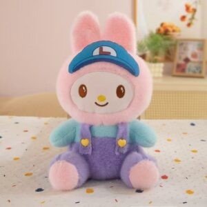 Cute My Melody Plush Toy | Soft & Cuddly Stuffed | Bunny Doll with Cap & Heart Buttons | Washable & Imported Skin | 20-23 Cm | OPP Packing