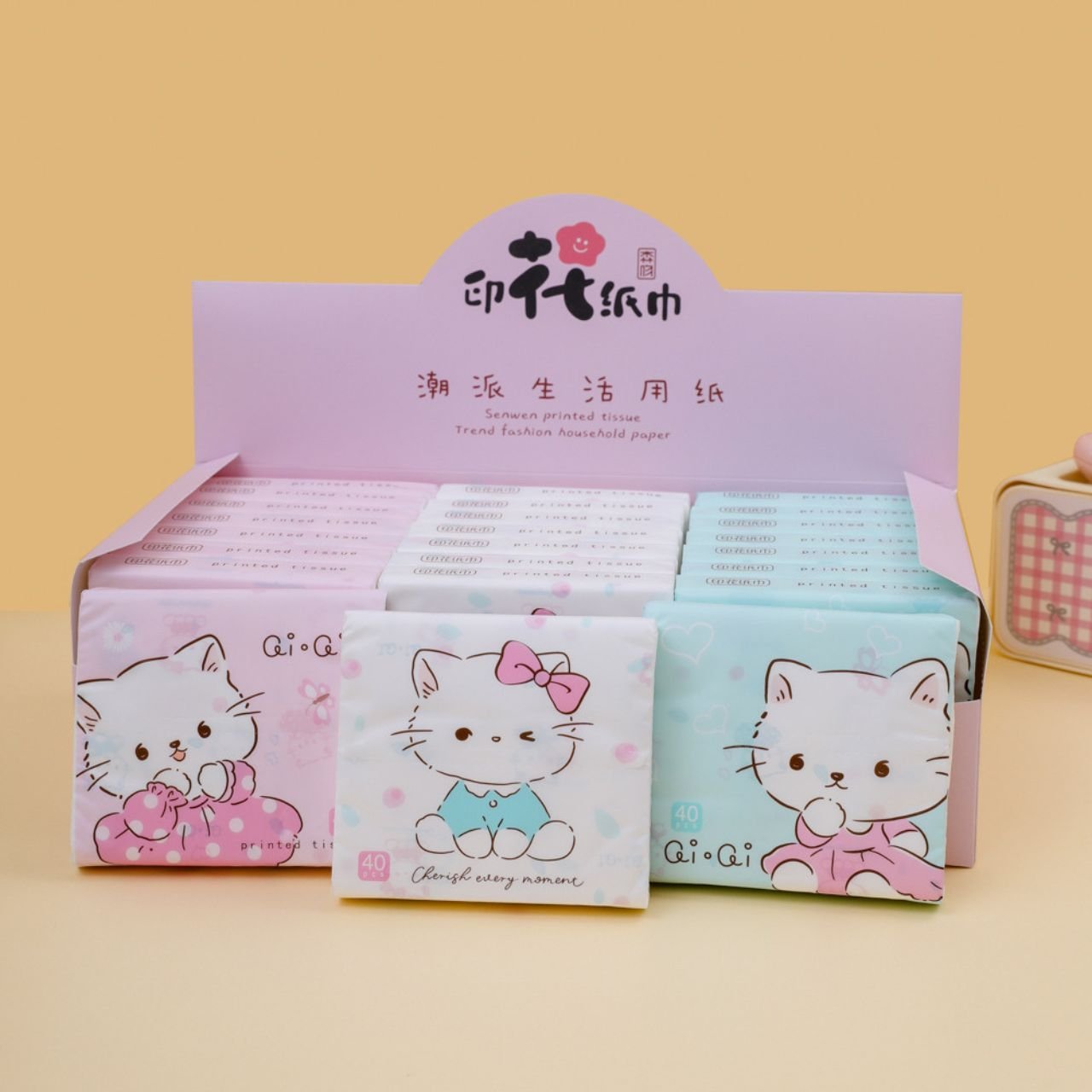 Pocket Tissue Paper Pack | 3 Ply Disposable Facial Tissue | 40 Sheet | Travel Friendly | Pocket Size | Assorted Colors & Prints | Display Box Packing - Image 8