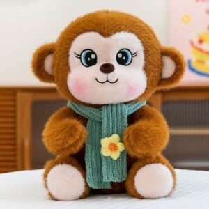 Cute Monkey Plush Toy with Knitted Scarf | Soft & Cuddly Stuffed Toy for Kids | Flower Detail | Imported Skin | 40-45 Cm | OPP Packing