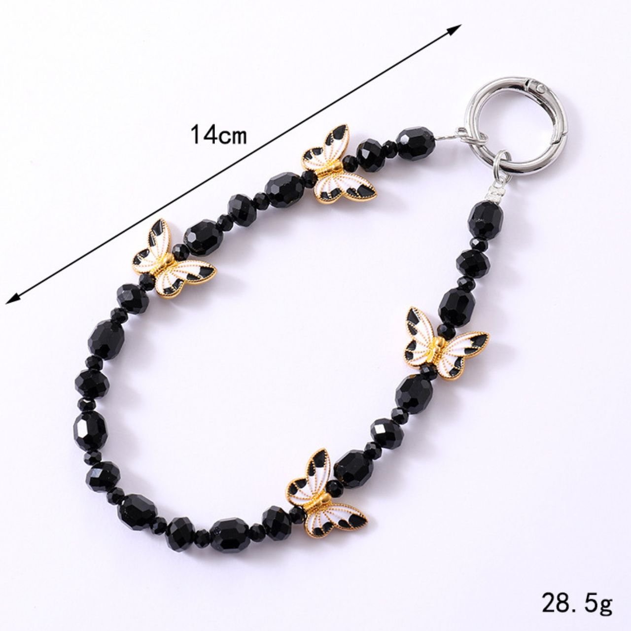 Crystal Beaded Phone Charm Wrist Strap | Butterfly Acrylic Beaded | 14 Cm | Backpack Charm | Assorted Colors | Card OPP Packing - Image 8