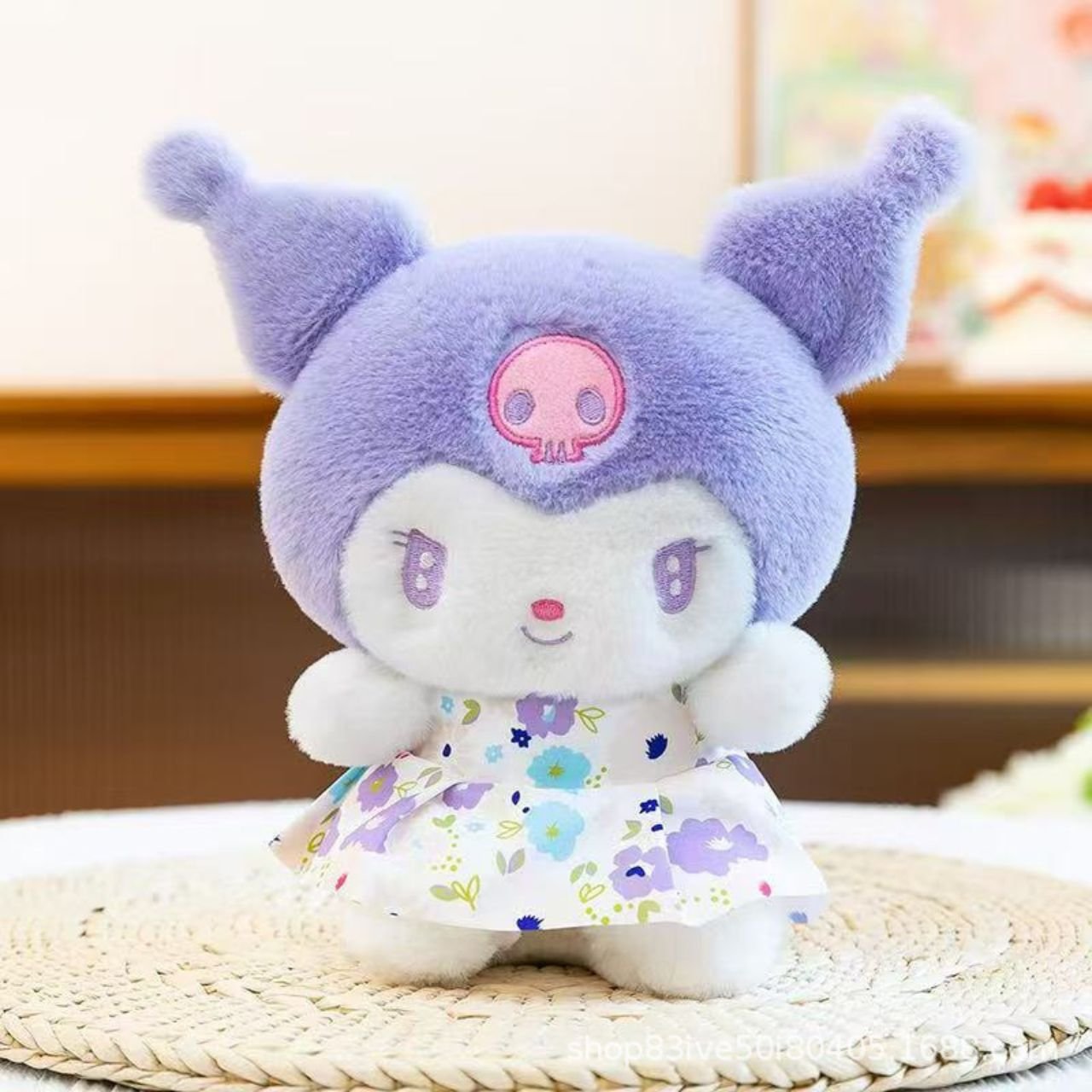 Cute Purple Kuromi Plush Toy | Soft Stuffed Rabbit Doll | Floral Dress Design | Washable & Imported Skin | 22 Cm | OPP Packing