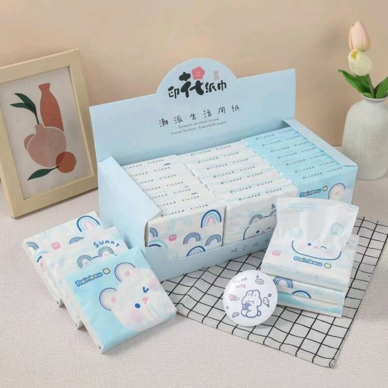 Pocket Tissue Paper Pack | 3 Ply Disposable Facial Tissue | 40 Sheet | Travel Friendly | Pocket Size | Assorted Colors & Prints | Display Box Packing - Image 9