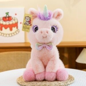 Cute Pink Unicorn Plush Toy with Colorful Mane & Bow | Soft Cuddly Stuffed | Washable & Imported Skin | 45 Cm | OPP Packing