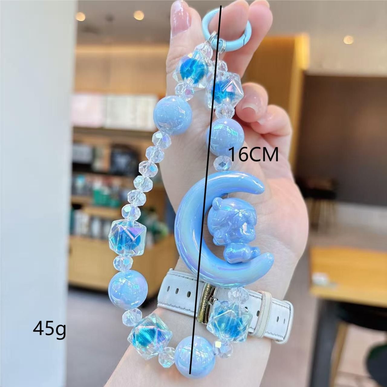 Cute Kawaii Moon Bear Beaded Phone Charm | Acrylic Crystal Beaded | Backpack Charm | 16 Cm | Assorted Colors | Card OPP Packing - Image 5