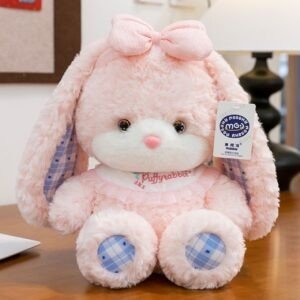 Cute Pink Bunny Plush Toy with Bow | Soft & Cuddly Stuffed Rabbit Toy for Kids | Adorable Long Ear Design | Imported Fabric | 45 Cm | OPP Packing