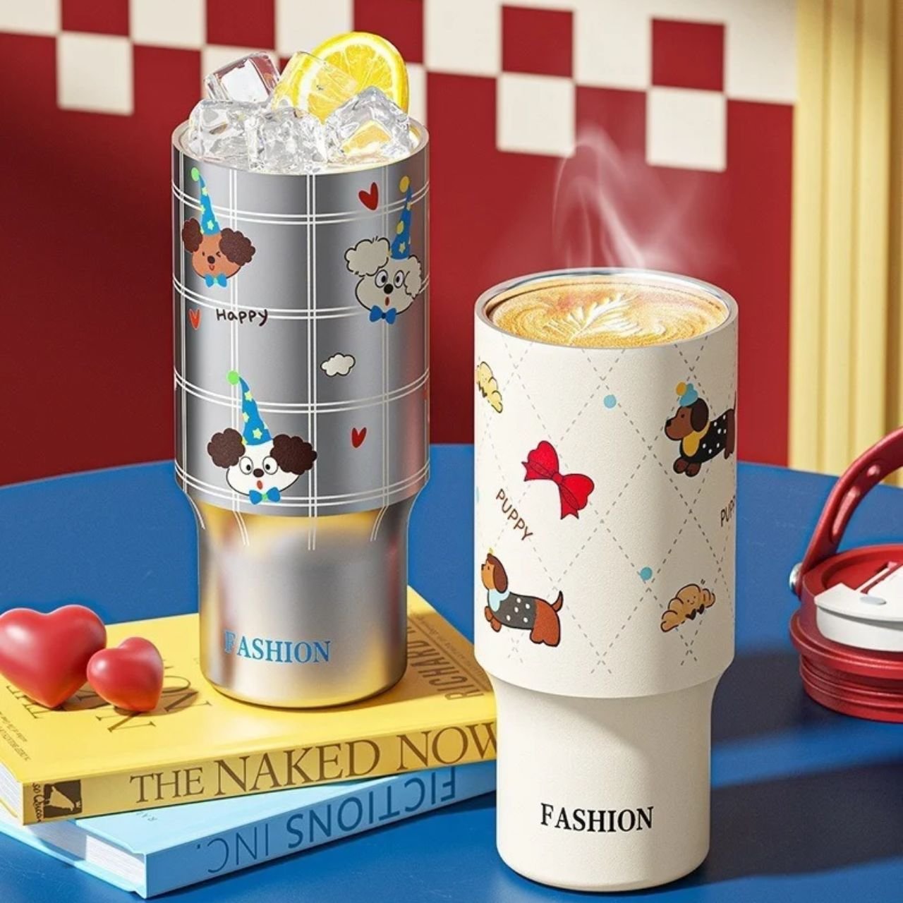 Stainless Steel Insulated Tumbler with Handle | Cute Cartoon Print | Dual Sip System | Portable & Leakproof | 750 ML | Assorted Colors | Box Packing - Image 2