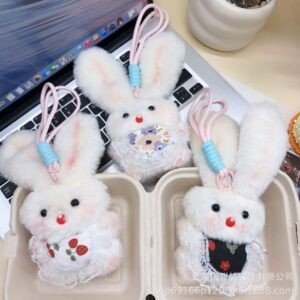 Cute White Bunny Rabbit Plush Keychain with Lanyard | Soft Stuffed Bag Charm | 20 Cm | Assorted Colors | OPP Packing