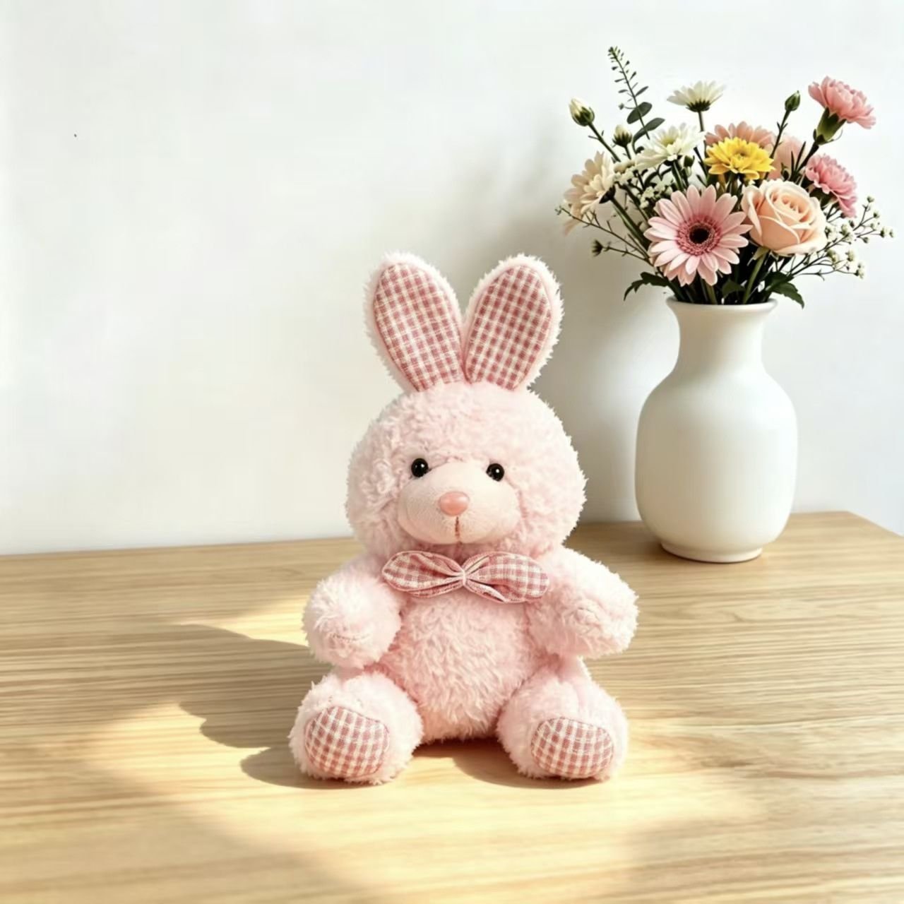 Plush Bunny Rabbit Keychain with Lanyard | Gingham Bow | Soft Stuffed Bag Charm | 13 Cm | Assorted Colors | OPP Packing - Image 3