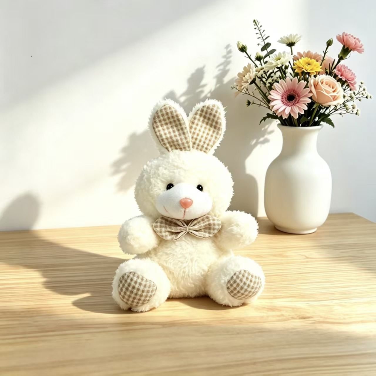 Plush Bunny Rabbit Keychain with Lanyard | Gingham Bow | Soft Stuffed Bag Charm | 13 Cm | Assorted Colors | OPP Packing - Image 4