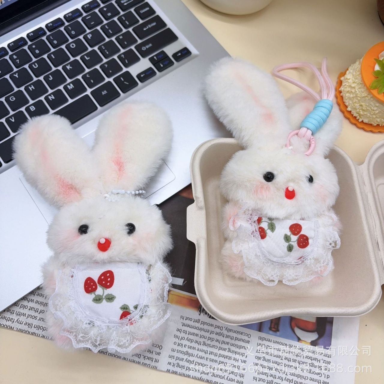 Cute White Bunny Rabbit Plush Keychain with Lanyard | Soft Stuffed Bag Charm | 20 Cm | Assorted Colors | OPP Packing - Image 2