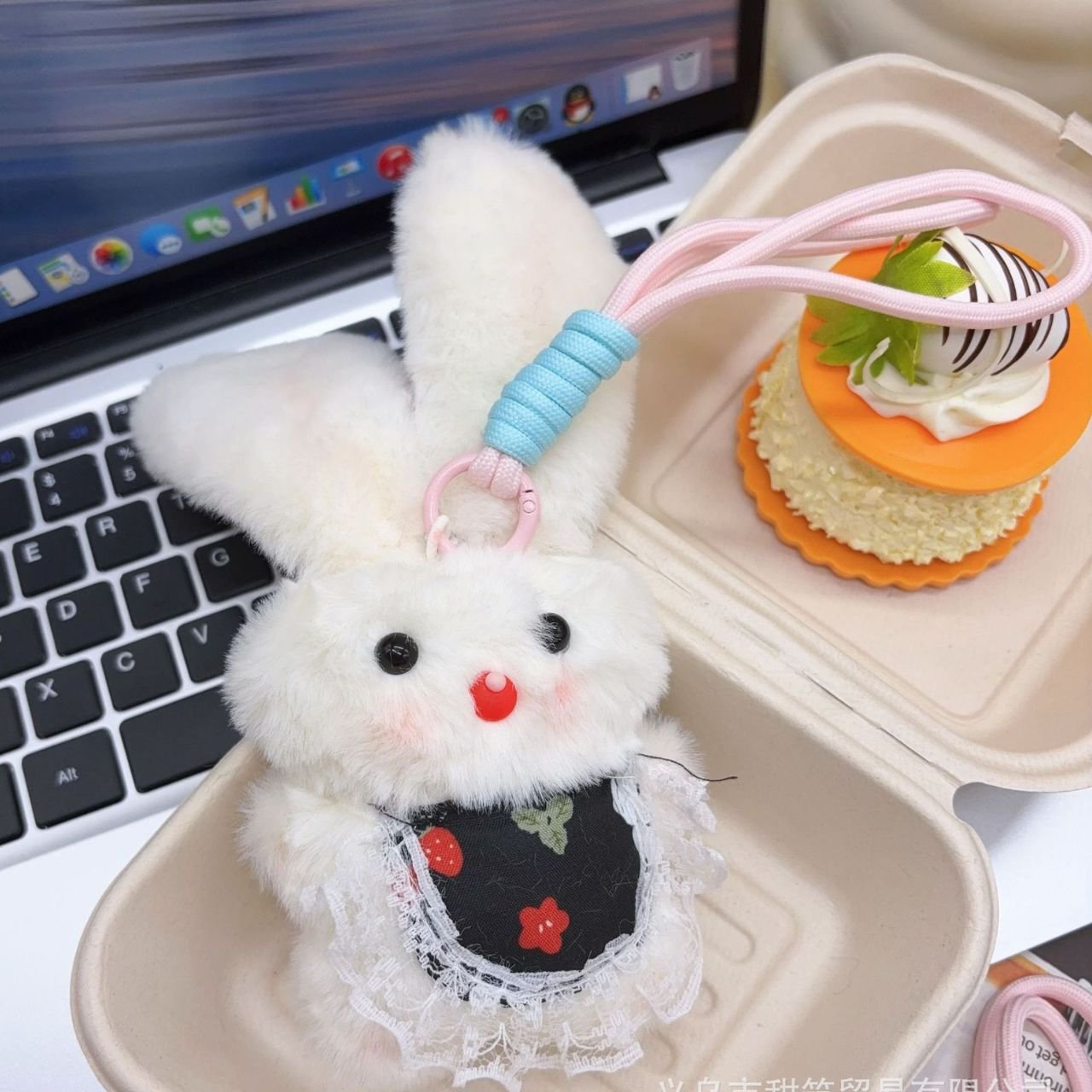 Cute White Bunny Rabbit Plush Keychain with Lanyard | Soft Stuffed Bag Charm | 20 Cm | Assorted Colors | OPP Packing - Image 3