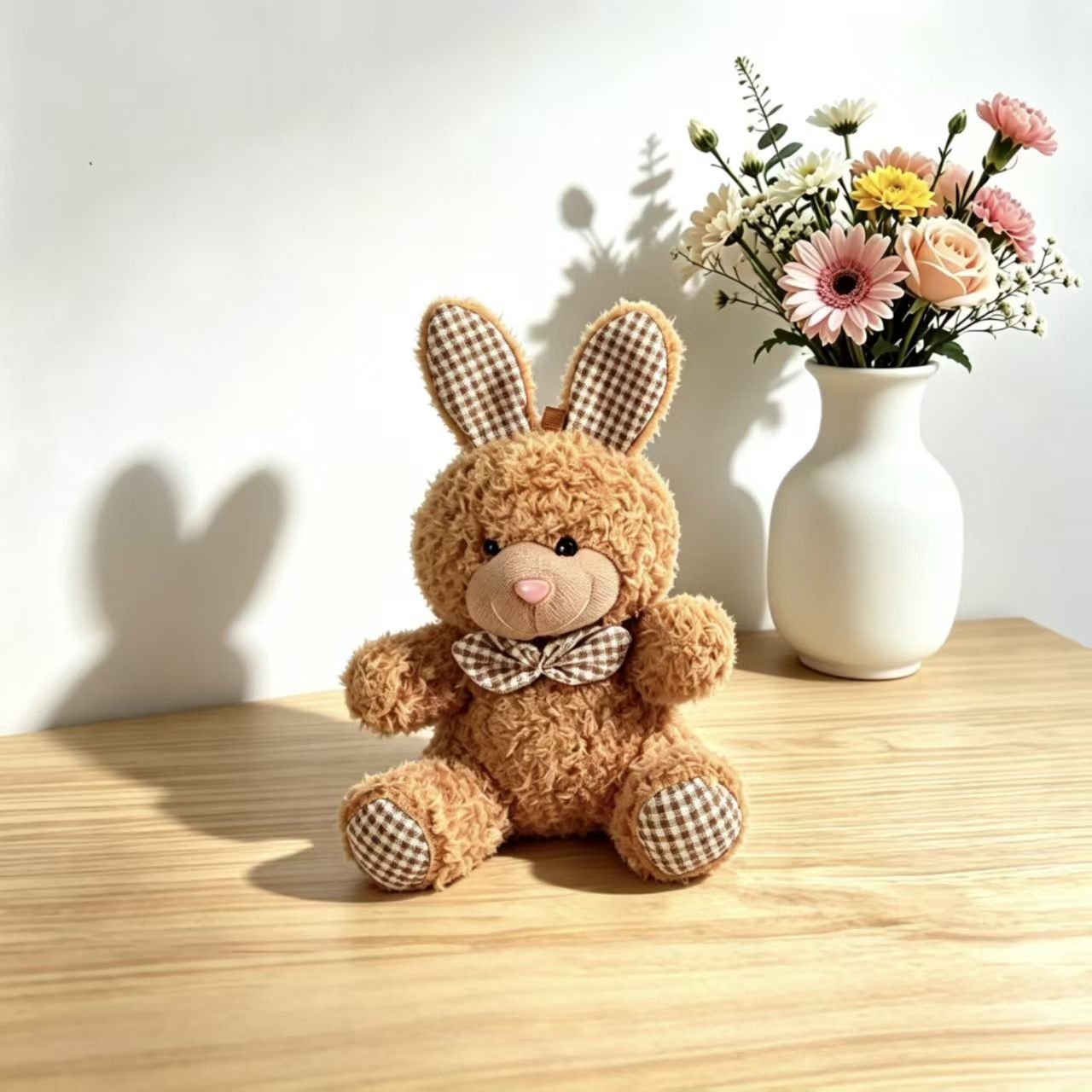 Plush Bunny Rabbit Keychain with Lanyard | Gingham Bow | Soft Stuffed Bag Charm | 13 Cm | Assorted Colors | OPP Packing - Image 2