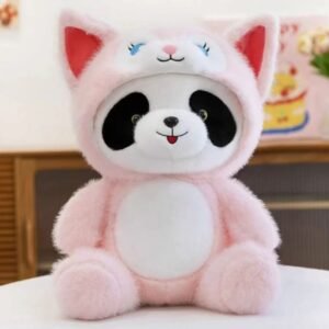Cute Pink Panda Plush Toy Wearing a Cat Hoodie | soft Stuffed Doll | Washable & Imported Skin | 45 Cm | OPP Packing
