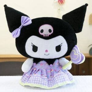 Kawaii Kuromi Plush Toy with Purple Bow & Heart Shaped Wand | Soft Stuffed Doll | Washable & Imported Fabric | 45 Cm | OPP Packing