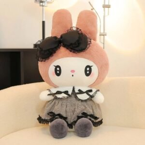 Cute My Melody Plush Toy with Black Bow | Soft Stuffed Doll In Stylish Dress | Washable & Imported Skin | 45 Cm | OPP Packing